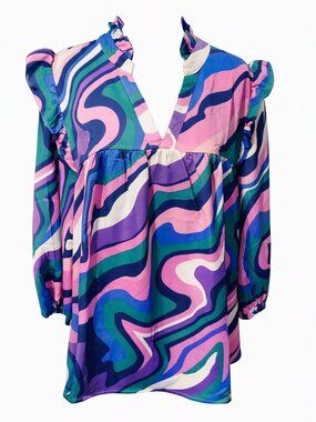 Michelle McDowell Oh Behave Austin Powers Psychedelic Shirt Top Blouse NIP Large
